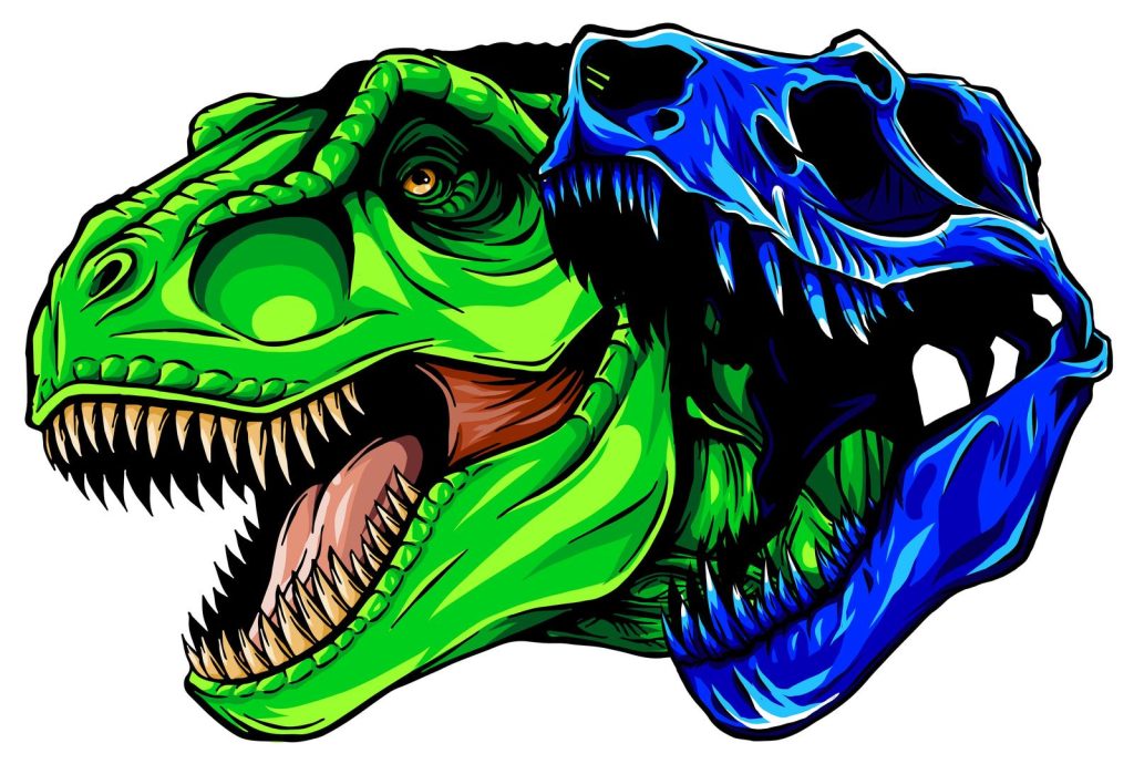 illustration of a dinosaur head and skull